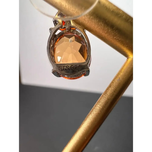 Tangerine quartz and fire opal sterling silver earrings - Picture 4 of 11